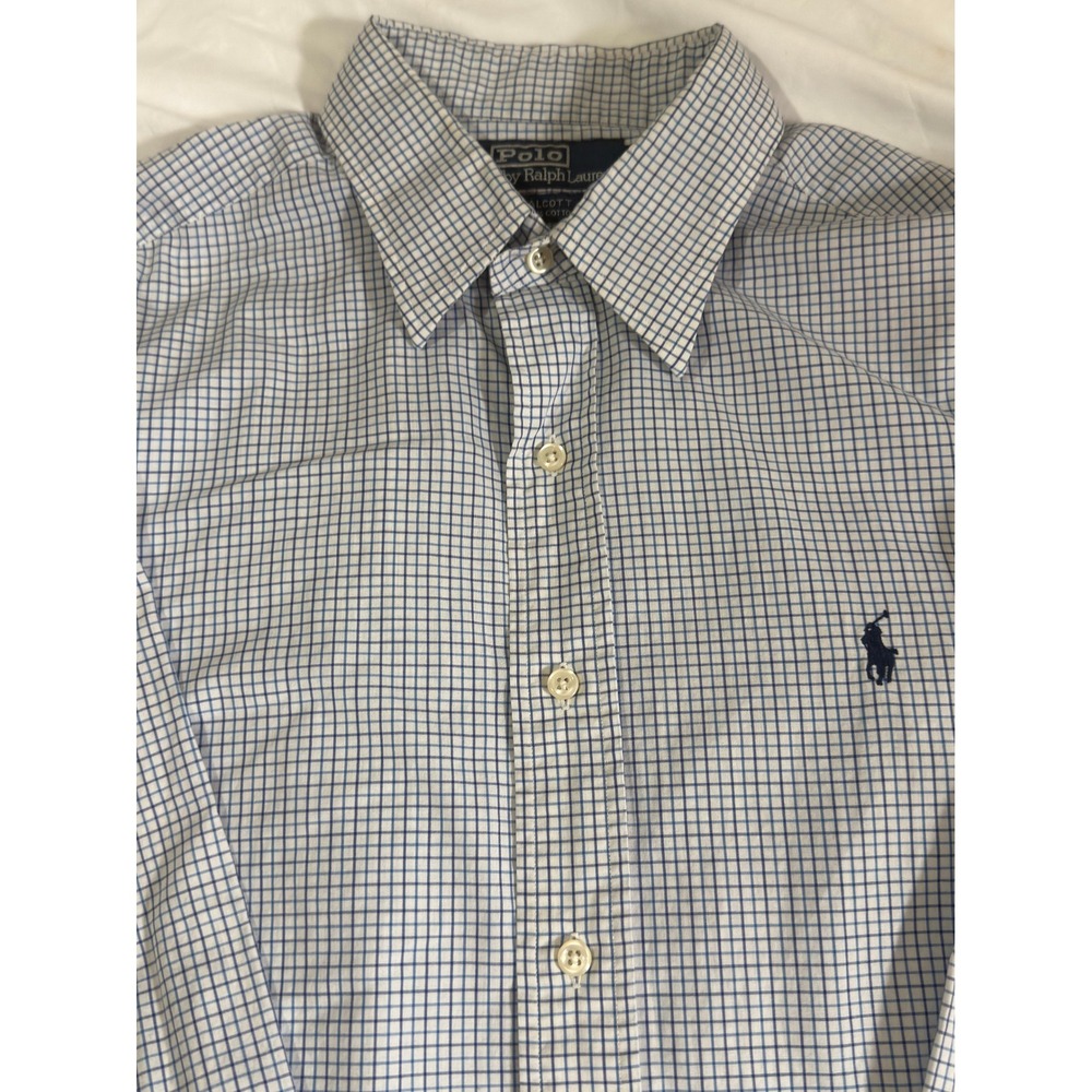 Polo Ralph Lauren Alcott Shirt Mens 16.5 Blue White Grid Check Button Down